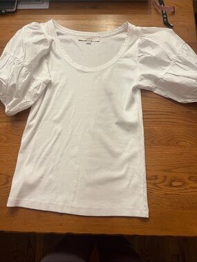 LOFT White Puff-Sleeve Cotton Tee